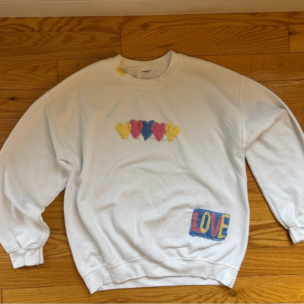 White Patchwork Love Sweatshirt - image 1